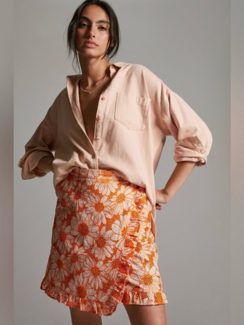 Womens Anthropologie Plenty by Tracy Reese Embroidered Floral Orange Skirt XS